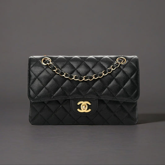 Caviar Quilted Small Double Flap Black