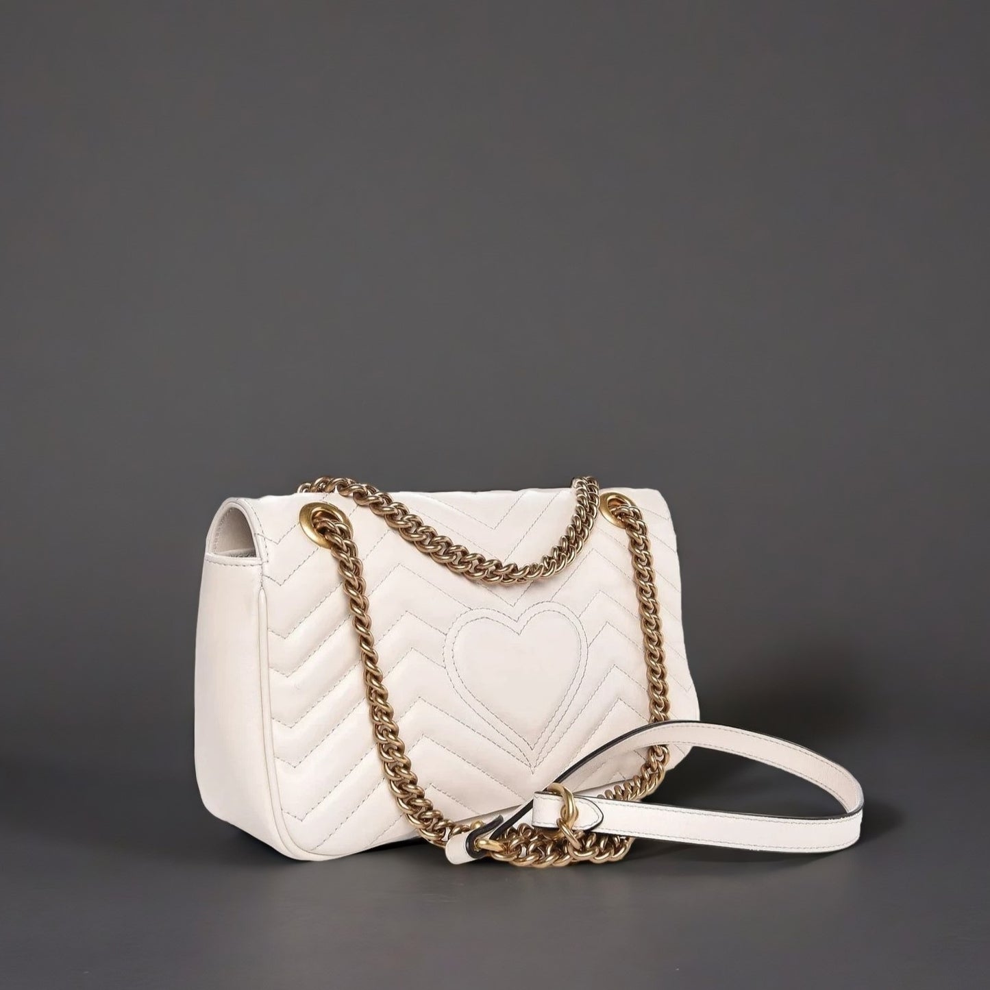Calfskin Matelasse Small GG Marmont Shoulder Bag White