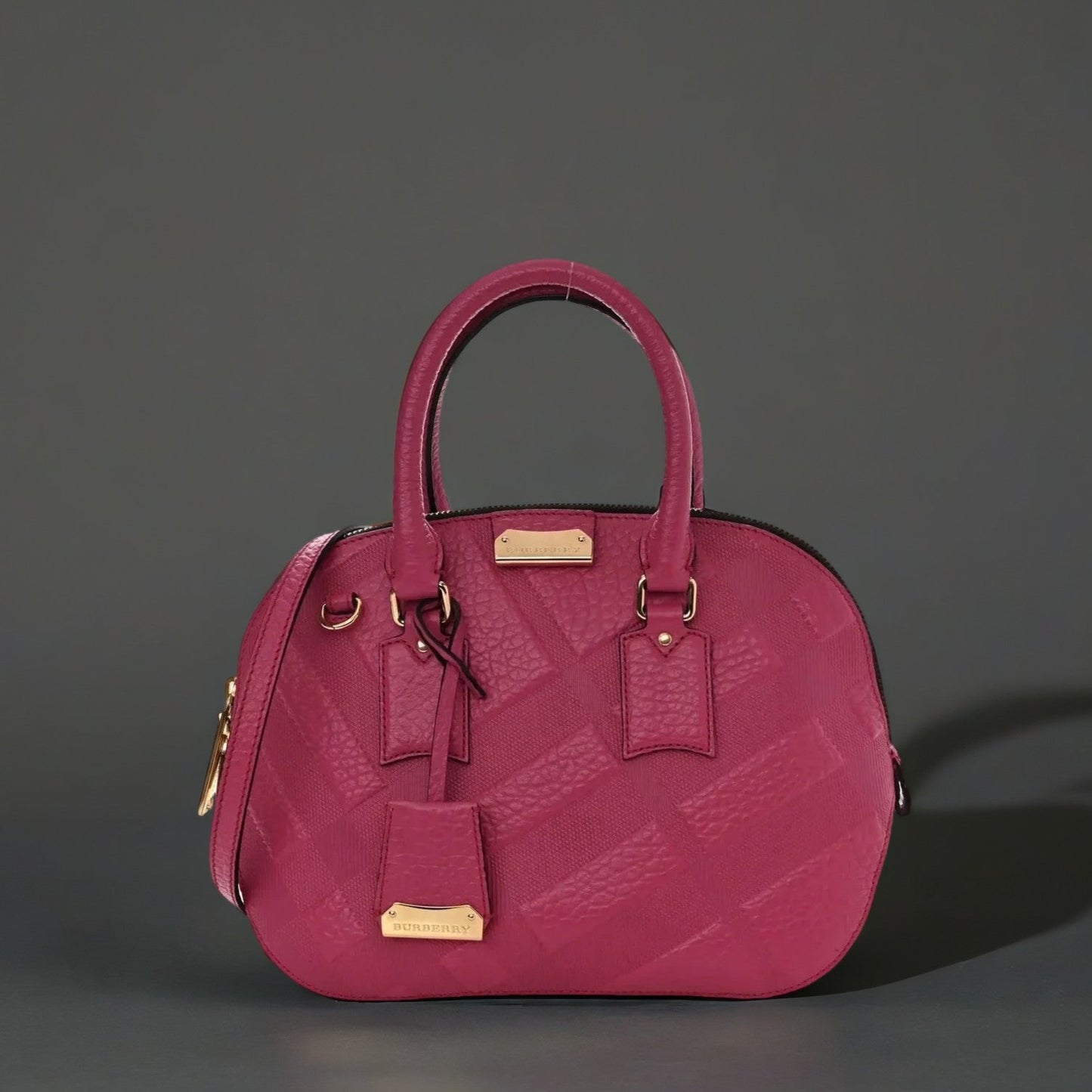 Heritage Grain Check Embossed Small Orchard Bowling Bag Dark Plum