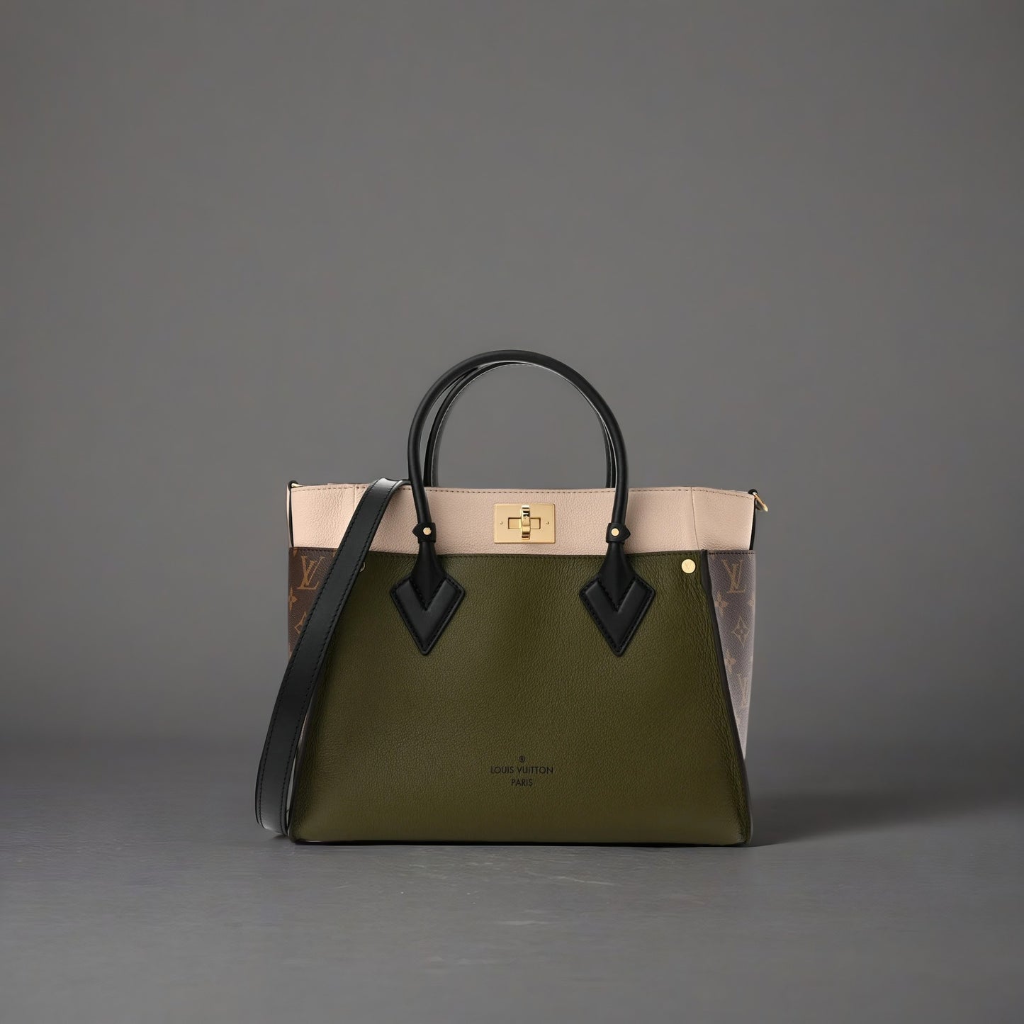 Calfskin Monogram On My Side MM Laurier Green Toffee Latte Beige