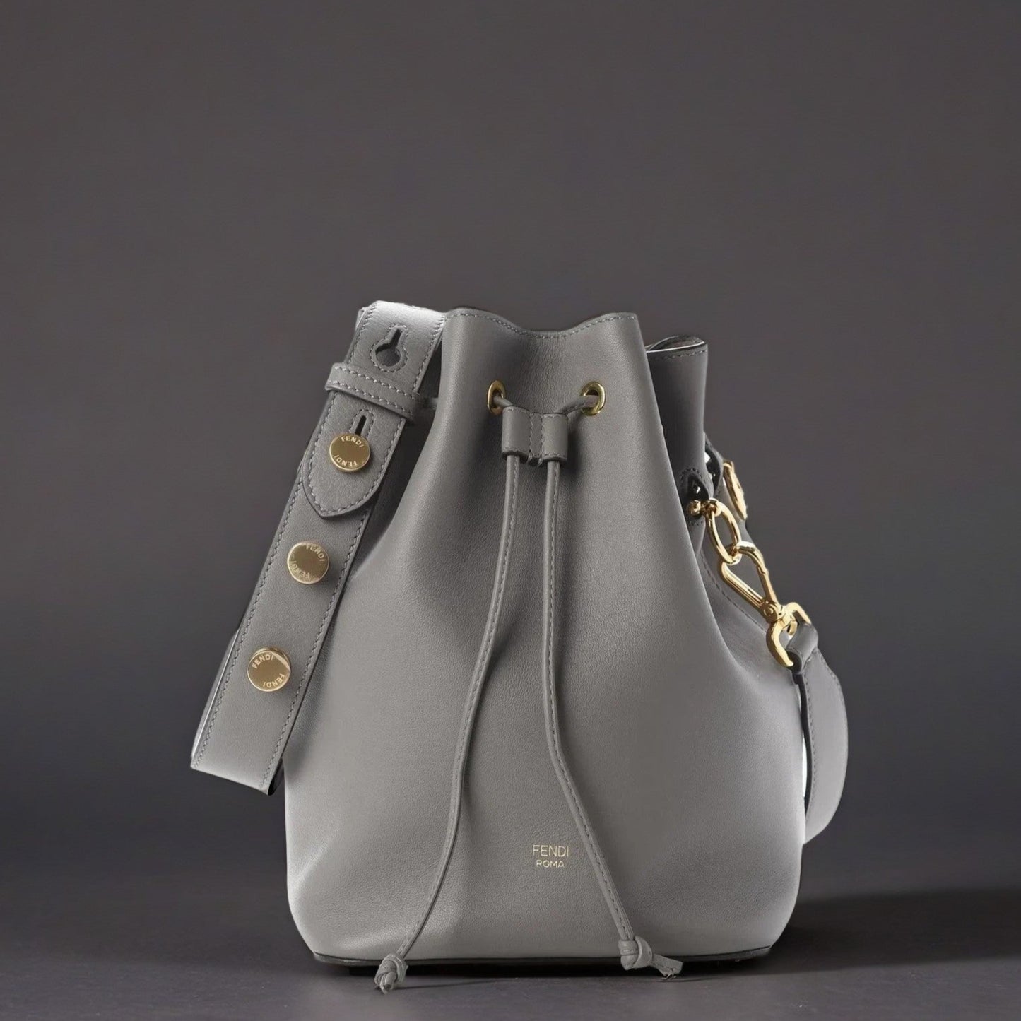 Calfskin F is Fendi Grande Mon Tresor Bucket Bag Grey