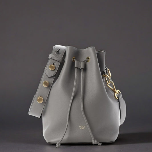 Calfskin F is Fendi Grande Mon Tresor Bucket Bag Grey