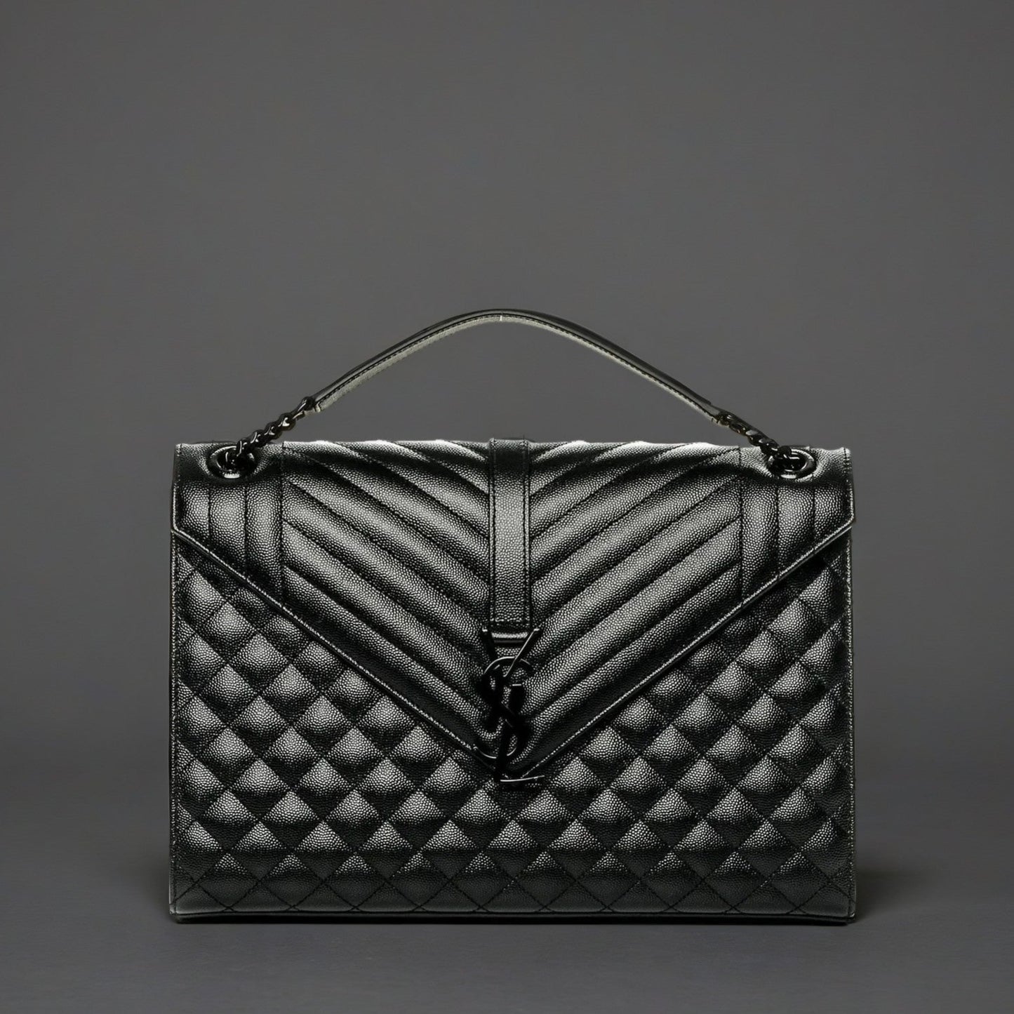 Grain De Poudre Textured Mixed Matelasse Triquilt Large Monogram Satchel Black