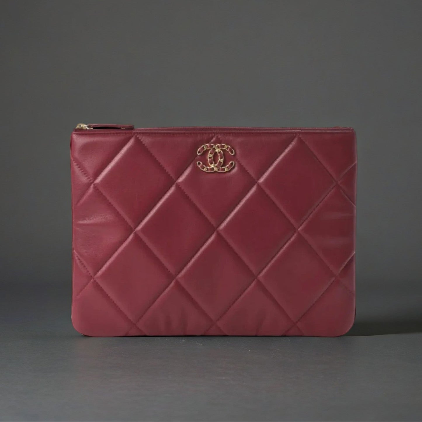 Goatskin Quilted Large Chanel 19 Cosmetic Case Red