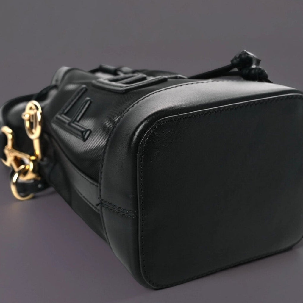 Mesh Vitello King F is Fendi Logo Embroidered Mini Mon Tresor Bucket Bag Black