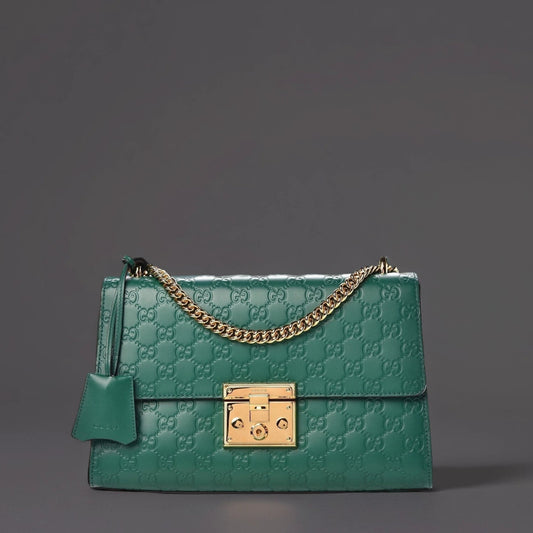 Guccissima Medium Padlock Shoulder Bag Emerald