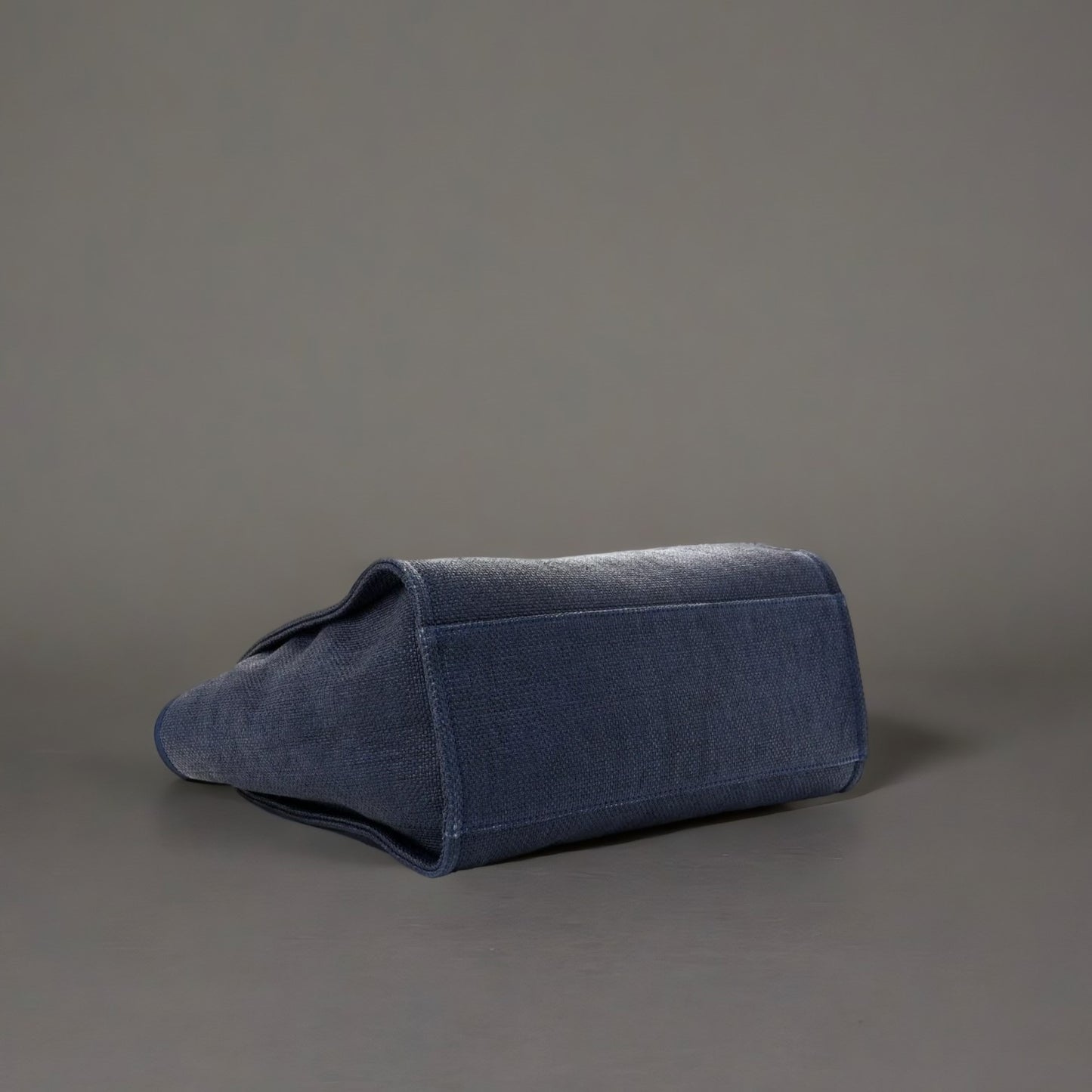 Woven Straw Raffia Medium Deauville Tote Navy