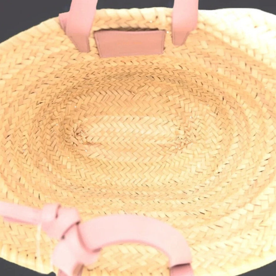 Raffia Calfskin Triomphe Teen Panier Vintage Pink