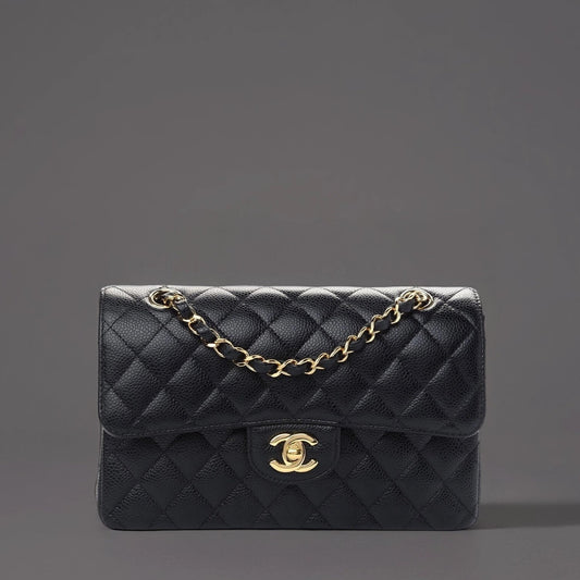 Caviar Quilted Small Double Flap Black