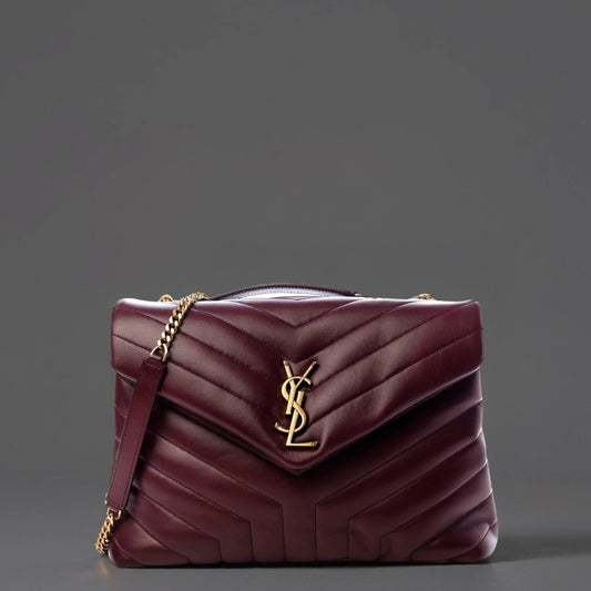 Calfskin Y Quilted Monogram Medium Loulou Chain Satchel Rouge Legion