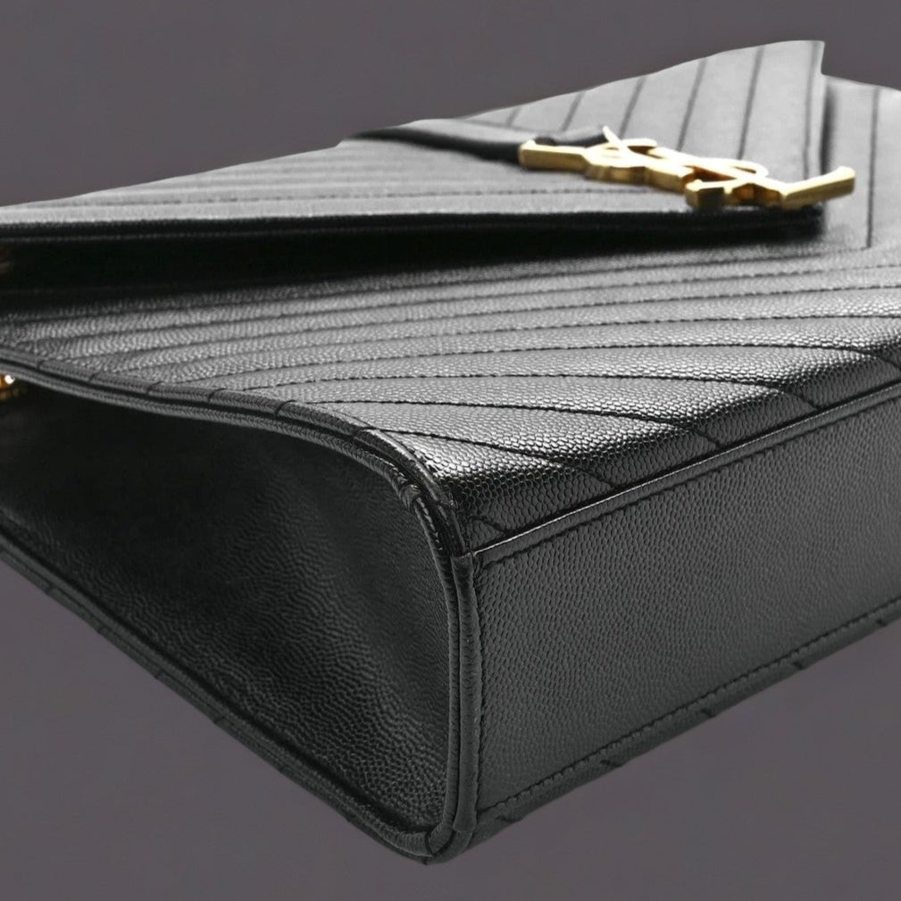 Grain De Poudre Matelasse Chevron Large Monogram Satchel Black