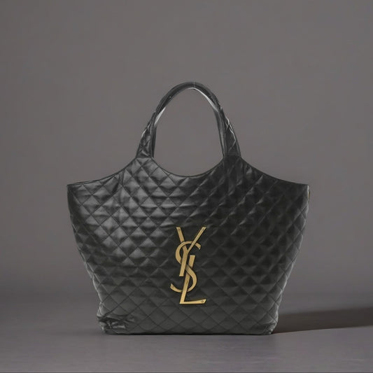 Lambskin Quilted Maxi Icare Shopping Tote Black