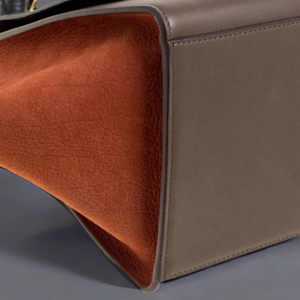 Satin Baby Grained Calfskin Medium Tri-Color Trapeze Tan