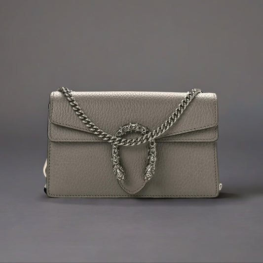 Dollar Calfskin Crystal Super Mini Dionysus Shoulder Bag Dusty Grey Black Diamond