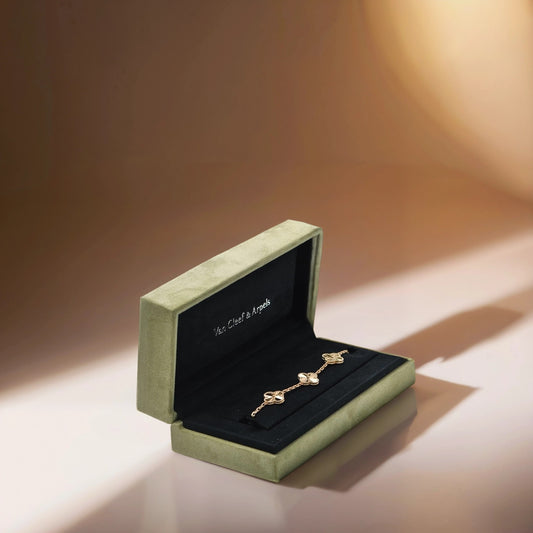 18K Yellow Gold 5 Motifs Guilloche Vintage Alhambra Bracelet