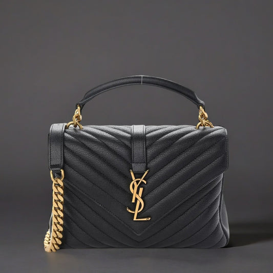 Lambskin Matelasse Chevron Monogram Medium College Bag Black