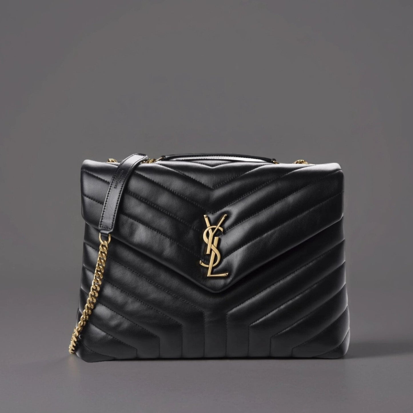 Calfskin Y Quilted Monogram Medium Loulou Chain Satchel Black