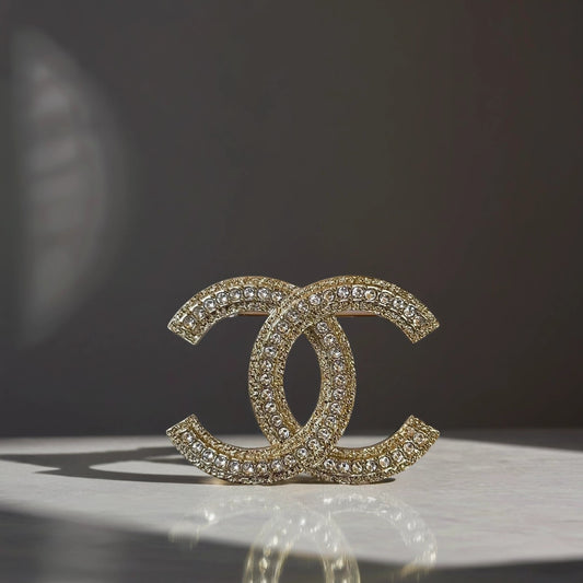 Crystal CC Brooch Gold
