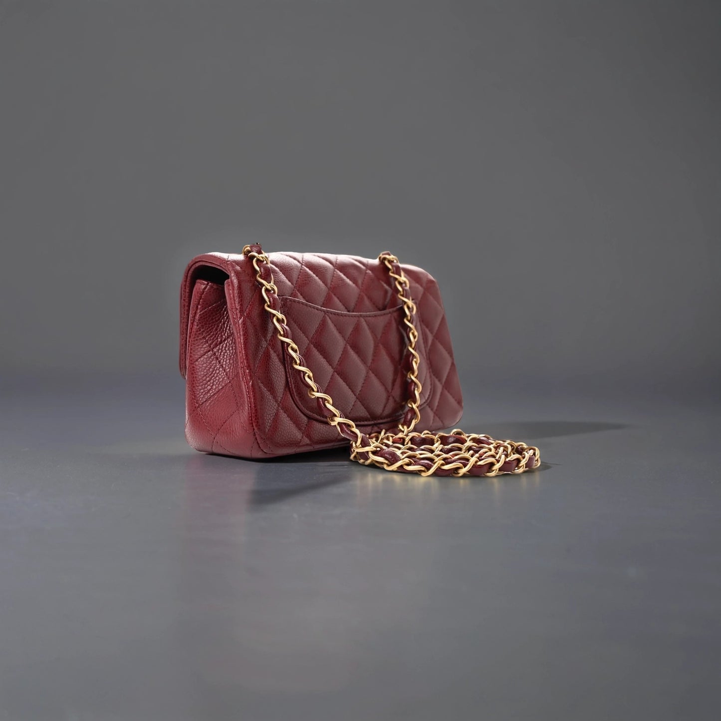 Caviar Quilted Mini Rectangular Flap Dark Red
