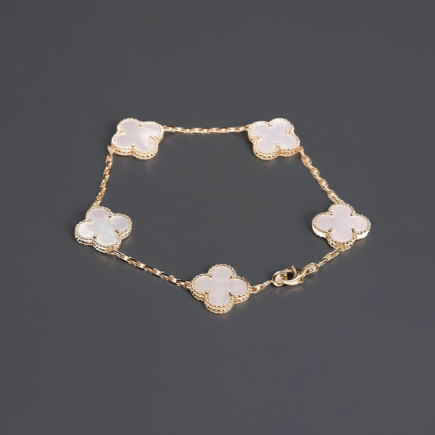 18K Yellow Gold Mother of Pearl 5 Motifs Vintage Alhambra Bracelet
