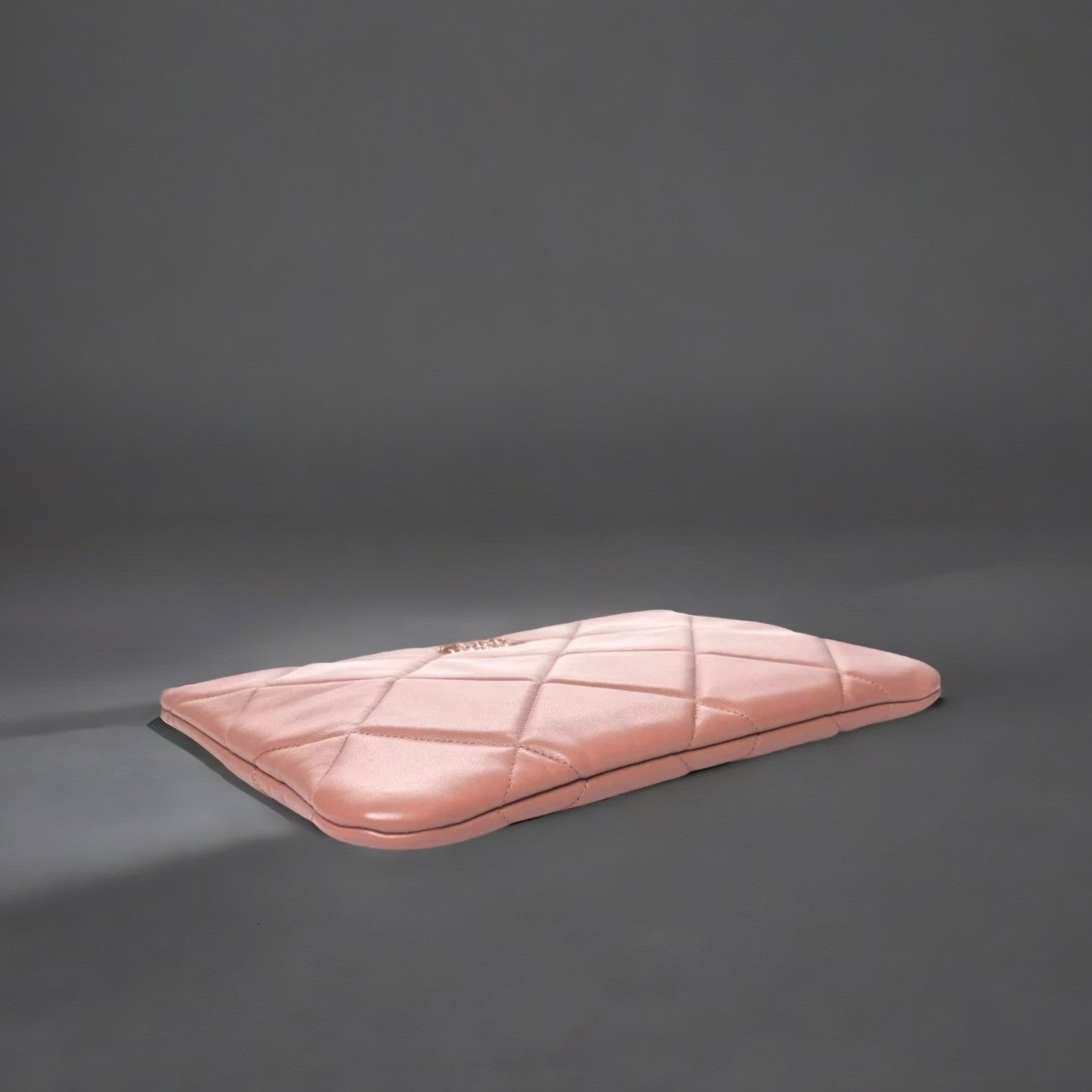 Goatskin Quilted Large Chanel 19 Pouch Light Pink