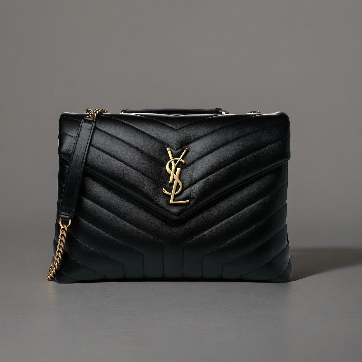 Calfskin Y Quilted Monogram Medium Loulou Chain Satchel Black