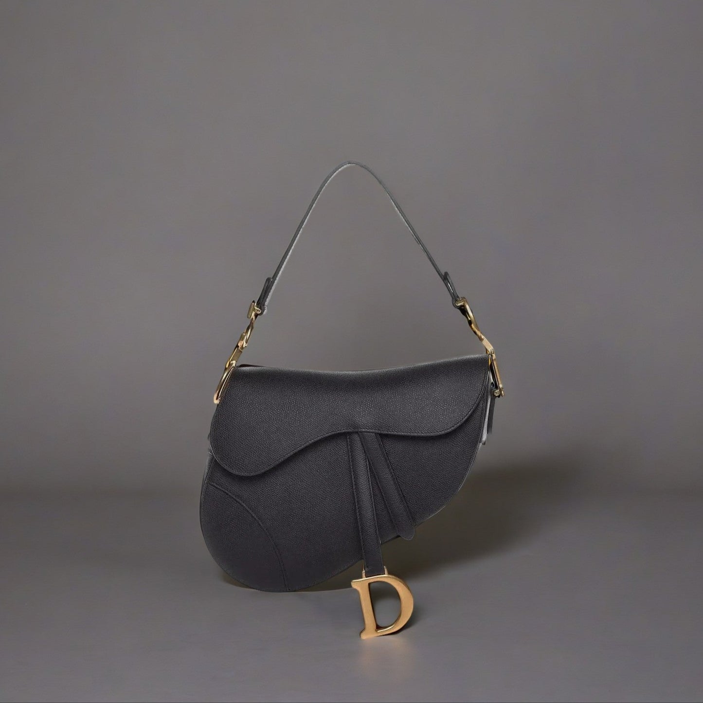 Grained Calfskin Saddle Bag Black