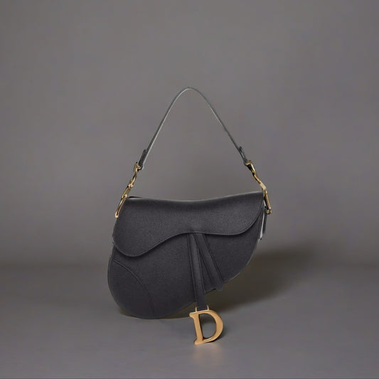 Grained Calfskin Saddle Bag Black