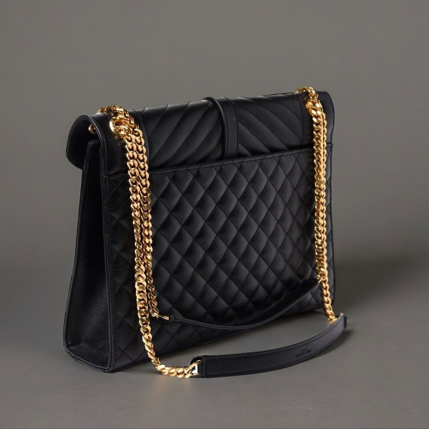 Grain De Poudre Textured Mixed Matelasse Large Triquilt Monogram Satchel Black