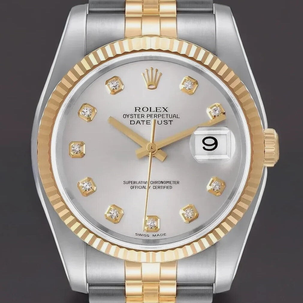 Rolex Datejust 36mm Steel Yellow Gold Slate Diamond Dial Watch