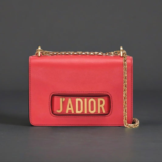 Calfskin J'Adior Chain Flap Bag Red