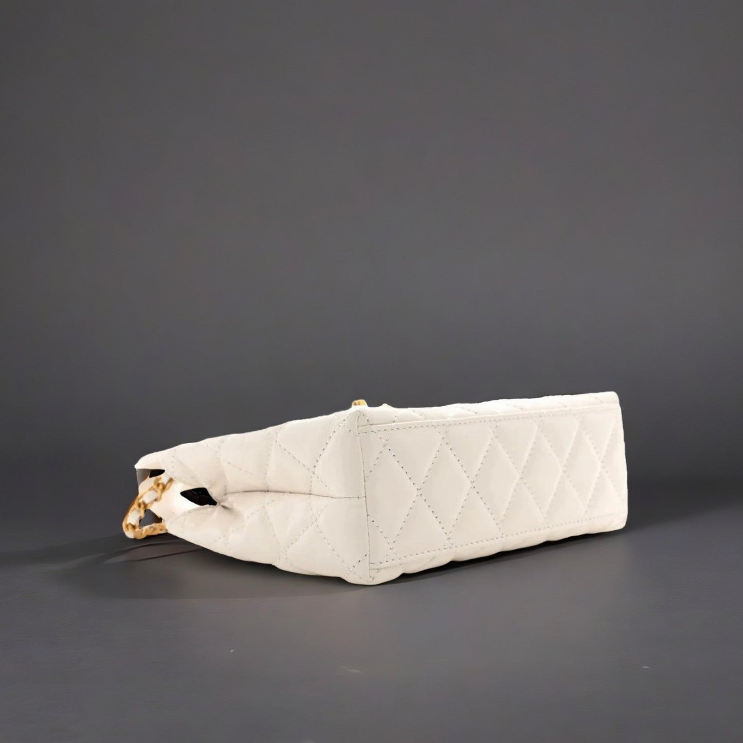 Shiny Aged Calfskin Quilted Nano Kelly Shopper White