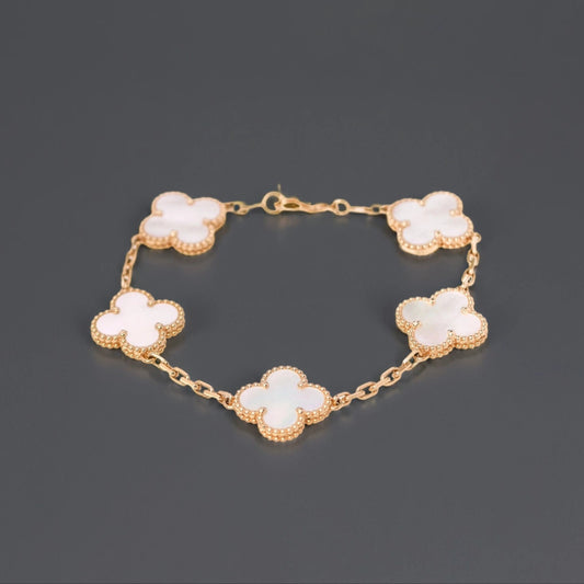 18K Yellow Gold Mother of Pearl 5 Motifs Vintage Alhambra Bracelet
