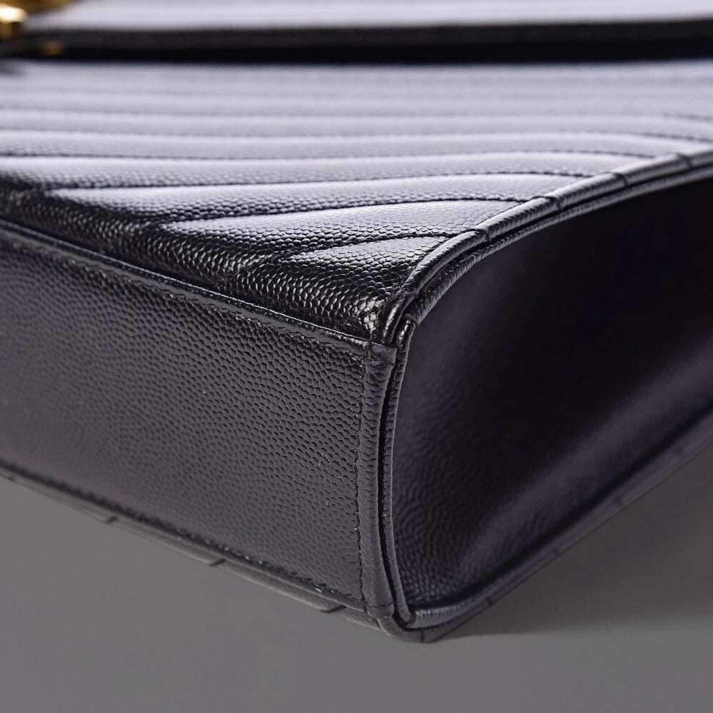 Grain De Poudre Matelasse Chevron Large Monogram Satchel Black