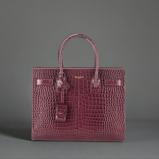 Calfskin Crocodile Embossed Baby Sac De Jour Bordeaux