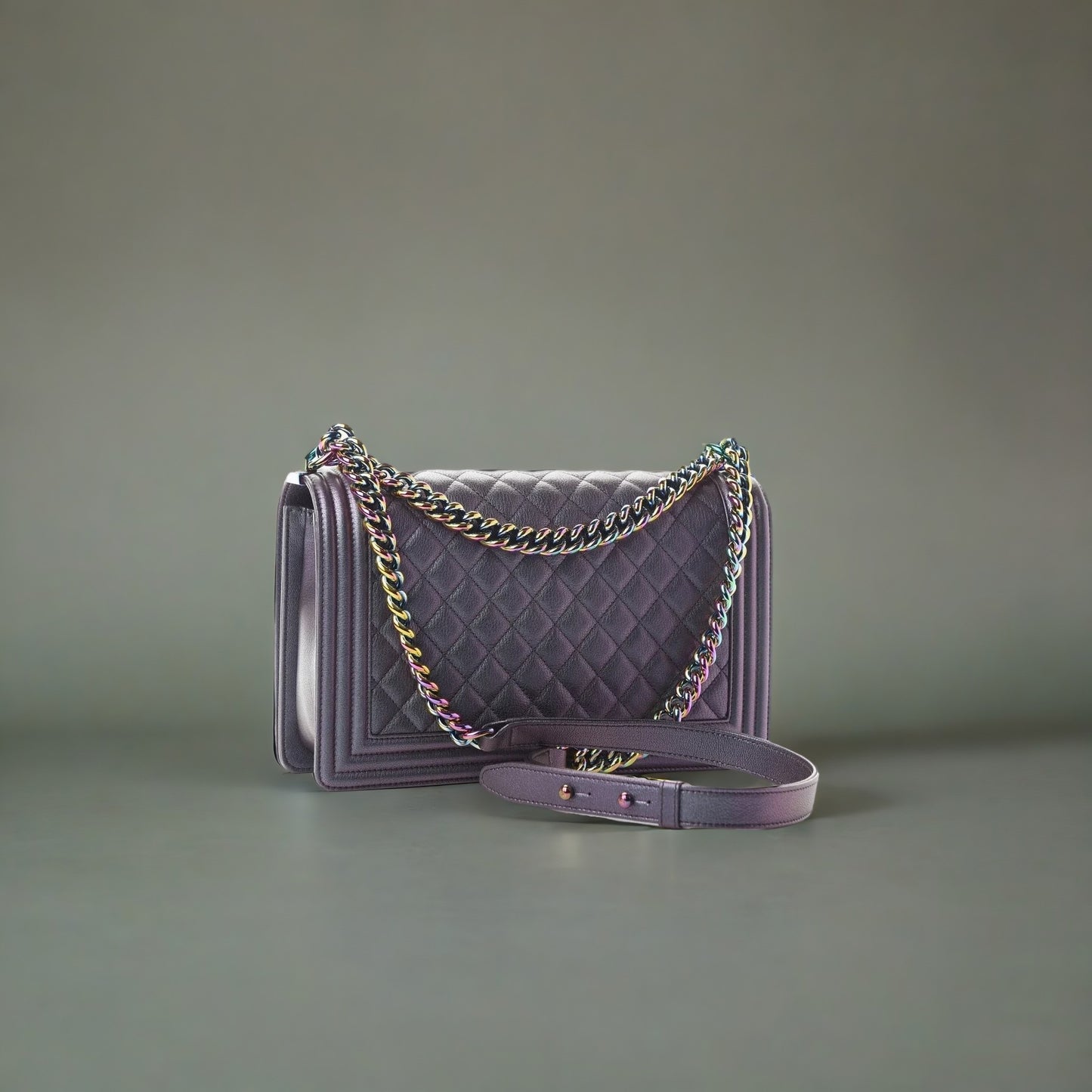 Iridescent Goatskin Quilted New Medium Boy Flap Purple