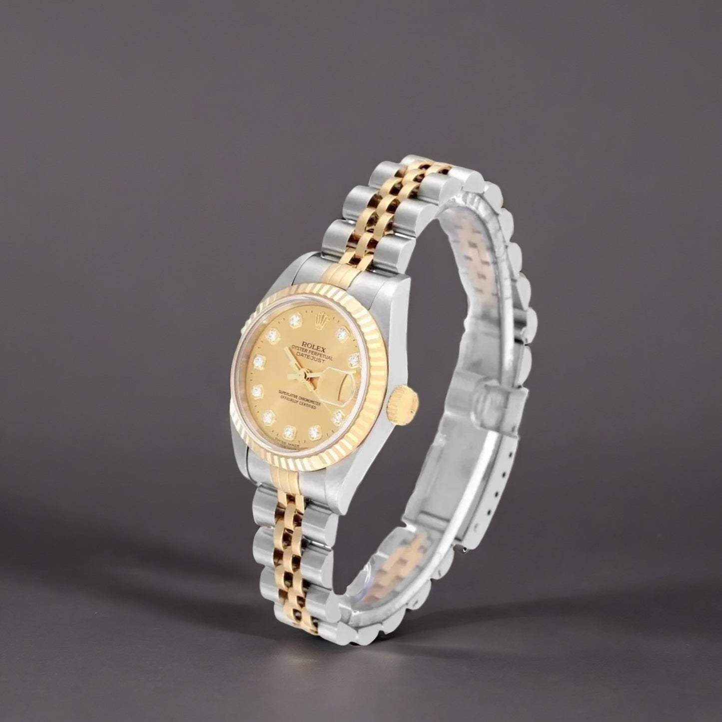 Rolex Datejust 26mm Steel Yellow Gold Champagne Diamond Dial Ladies Watch