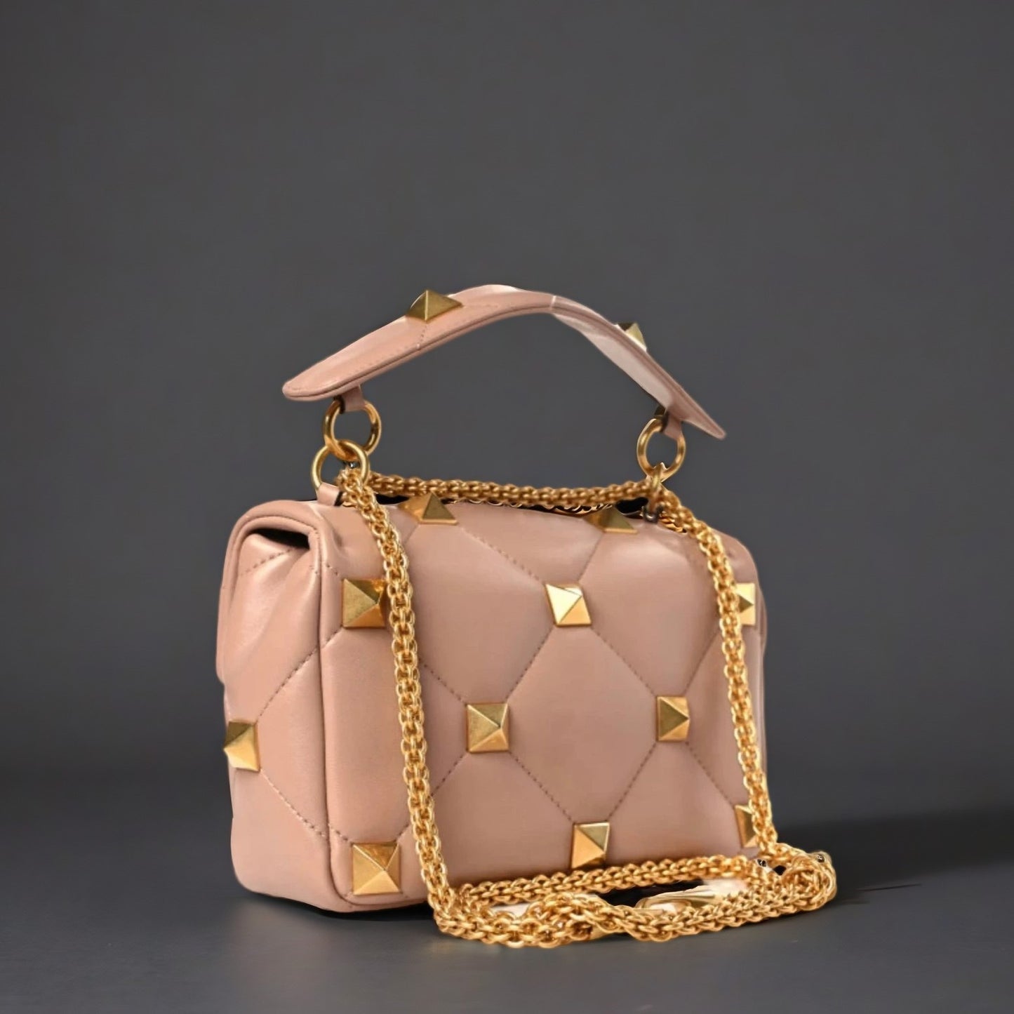 Nappa Medium Roman Stud Shoulder Bag Rose Cannelle