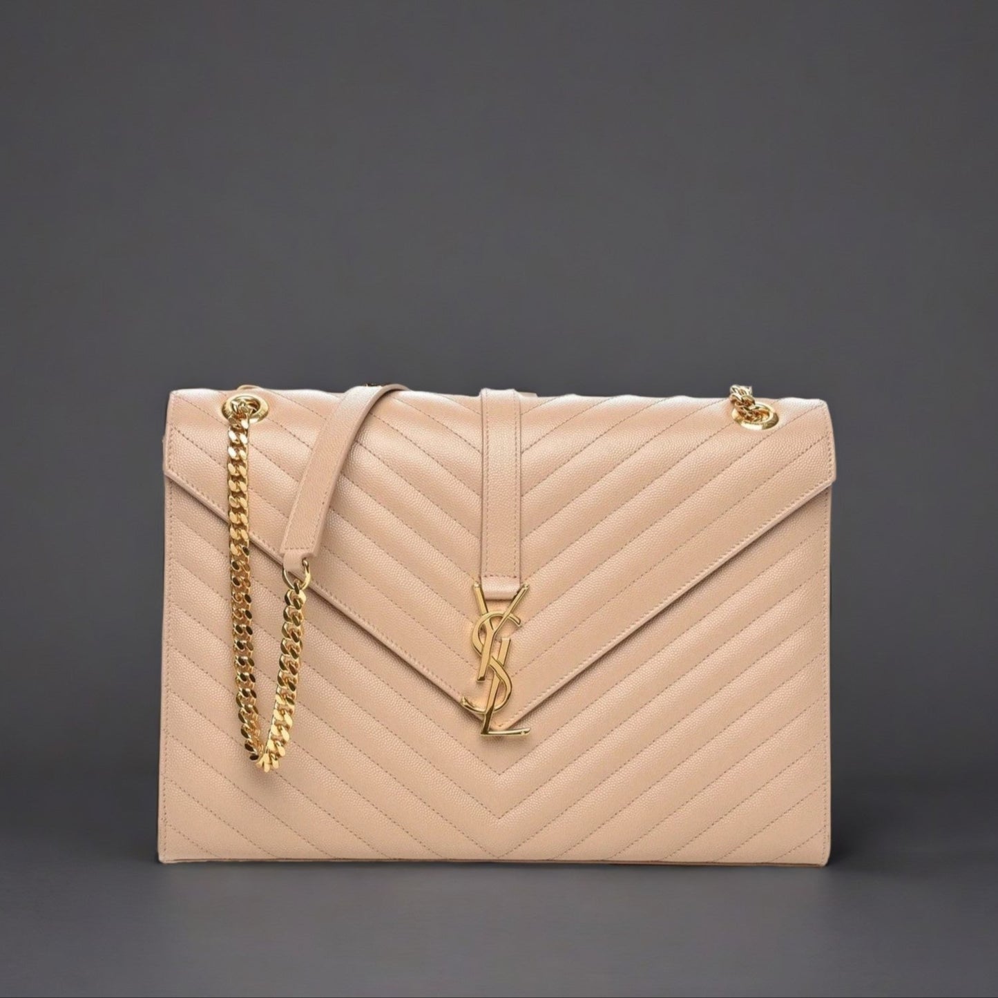 Grain De Poudre Matelasse Chevron Large Monogram Satchel Dark Beige