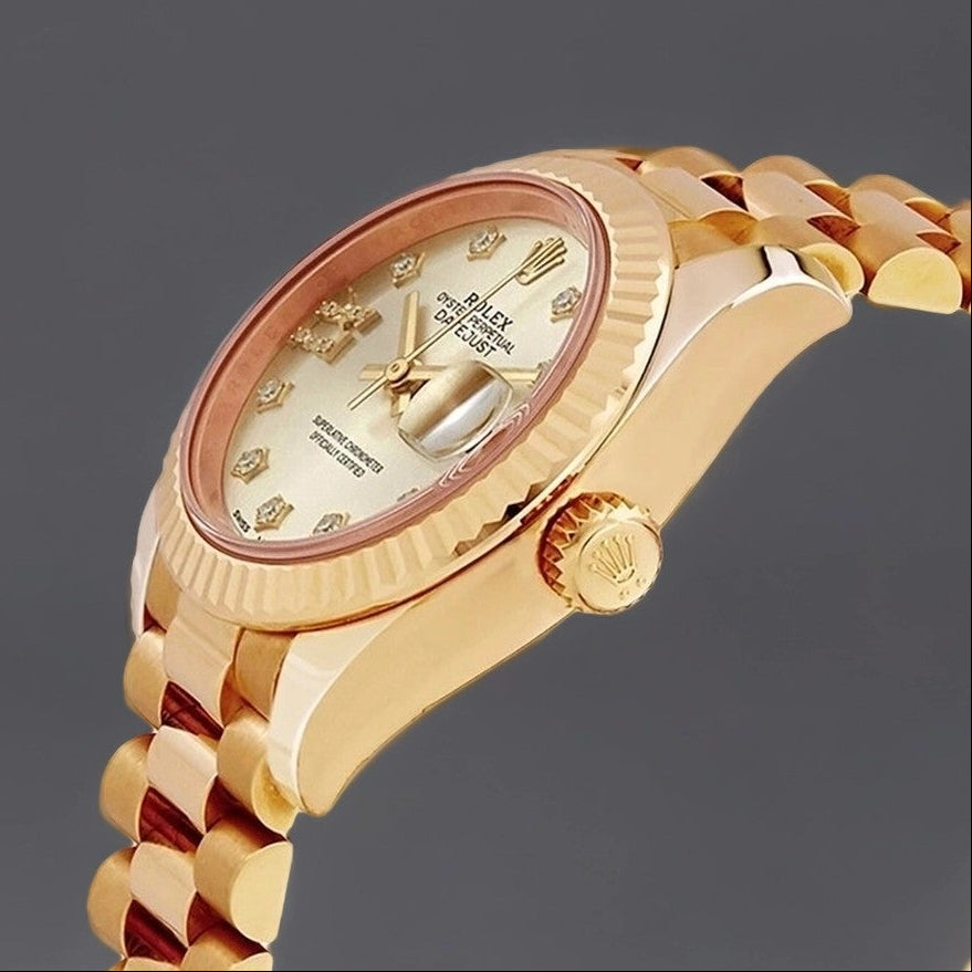 Rolex Lady Datejust 31 Yellow Gold Silver Diamond IX Dial & Fluted Bezel