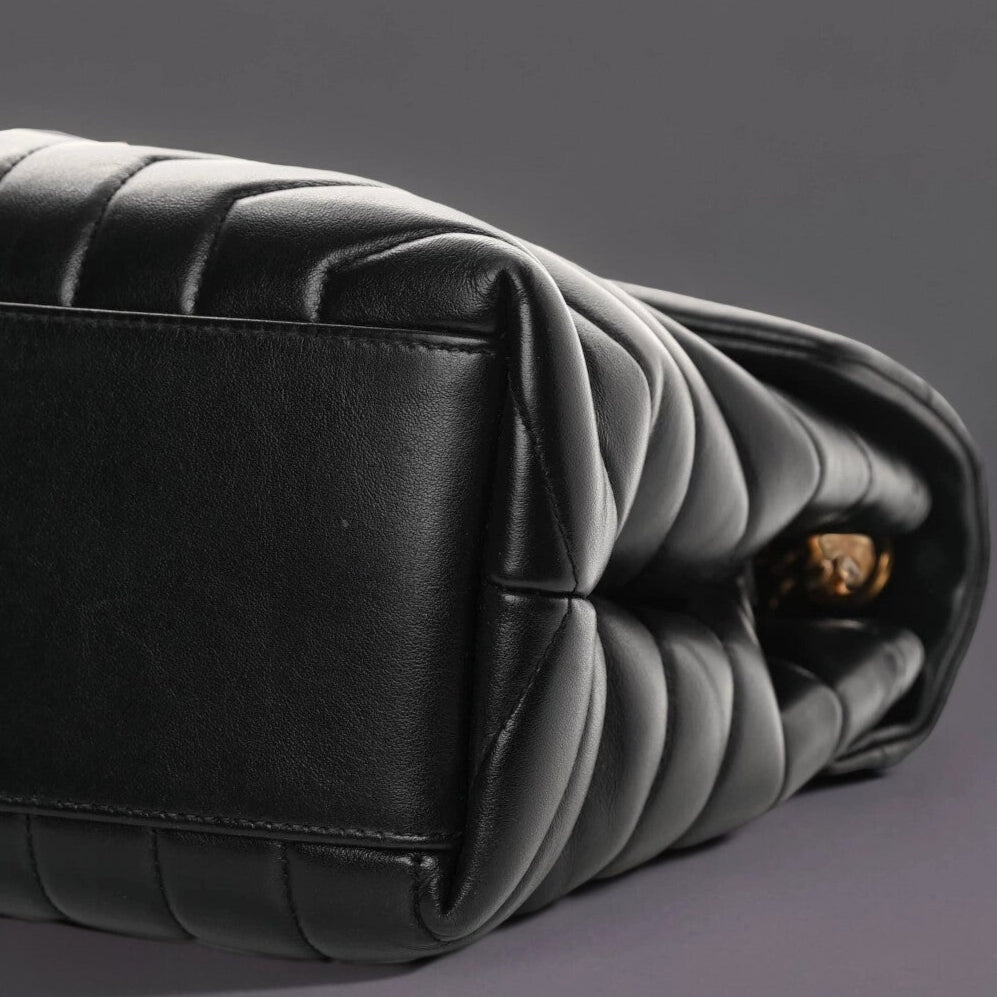 Calfskin Y Quilted Monogram Medium Loulou Chain Satchel Black