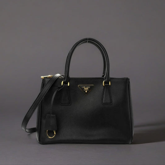 Saffiano Small Galleria Double Zip Tote Black