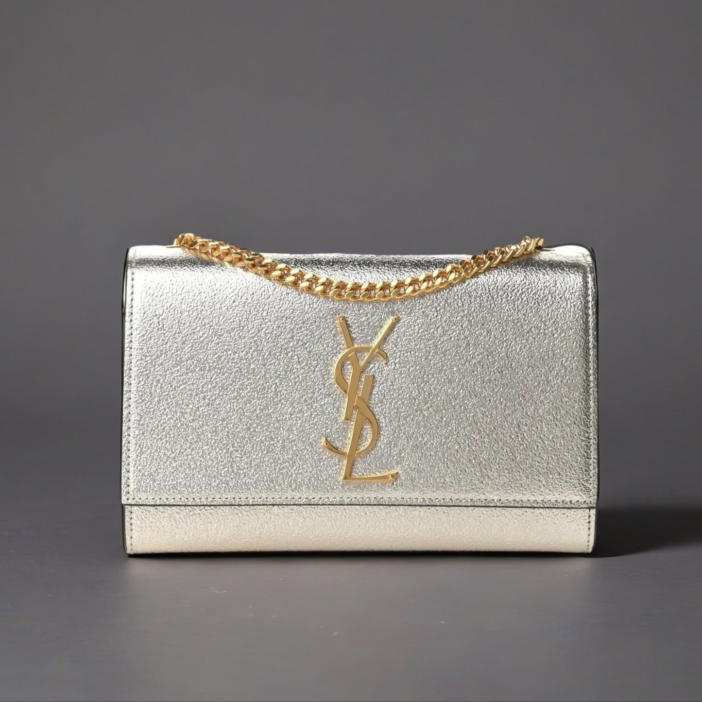 Metallic Calfskin Small Classic Monogram Kate Satchel Gold