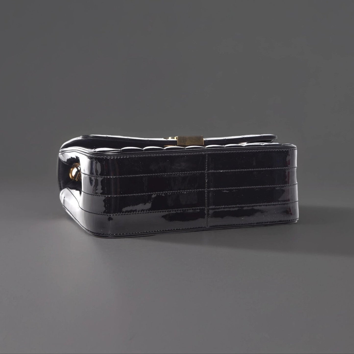 Patent Matelasse Monogram Large Vicky Chain Bag Black