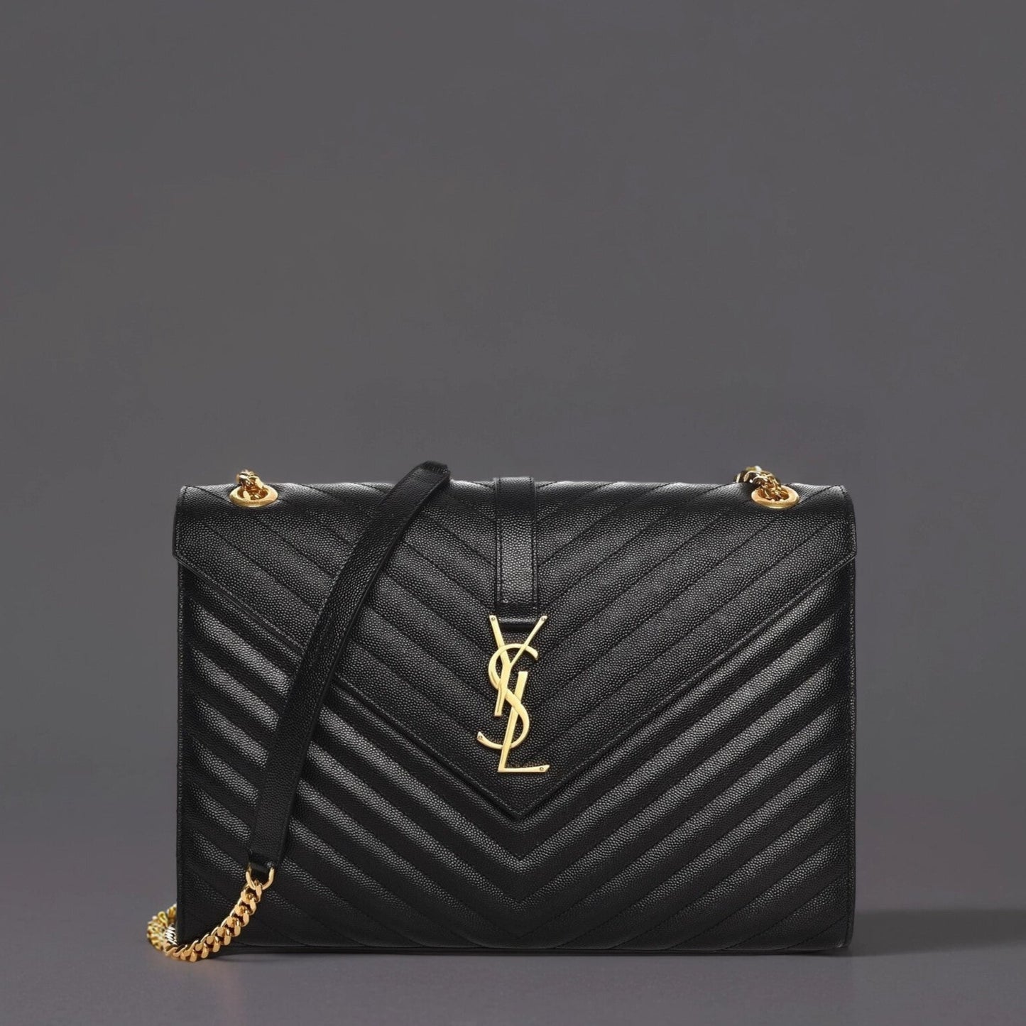 Grain De Poudre Matelasse Chevron Large Monogram Satchel Black