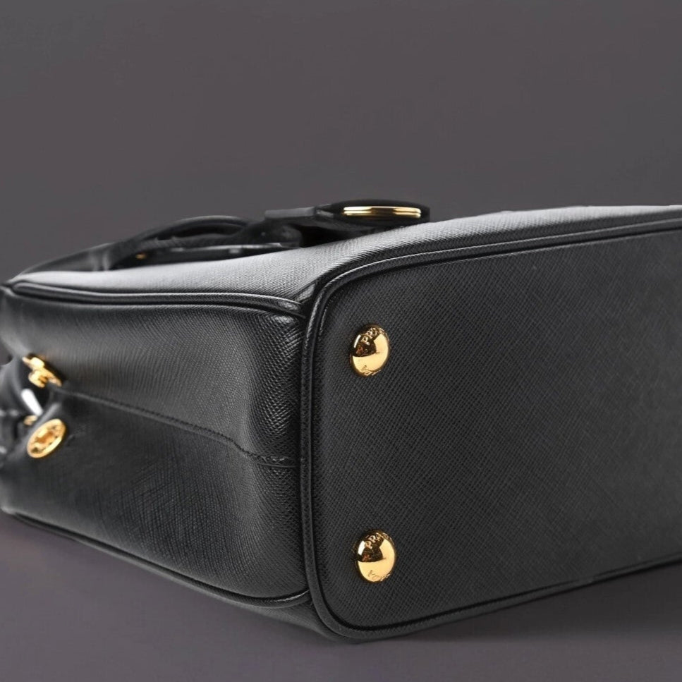 Saffiano Lux Mini Galleria Double Zip Tote Black