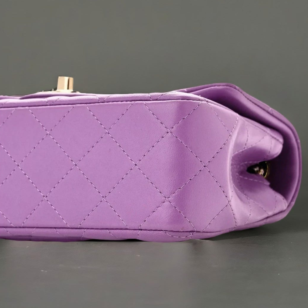 Lambskin Quilted Mini Rectangular Flap Purple