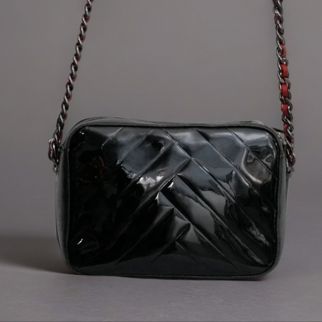 Patent Quilted Tassel Camera Case Black