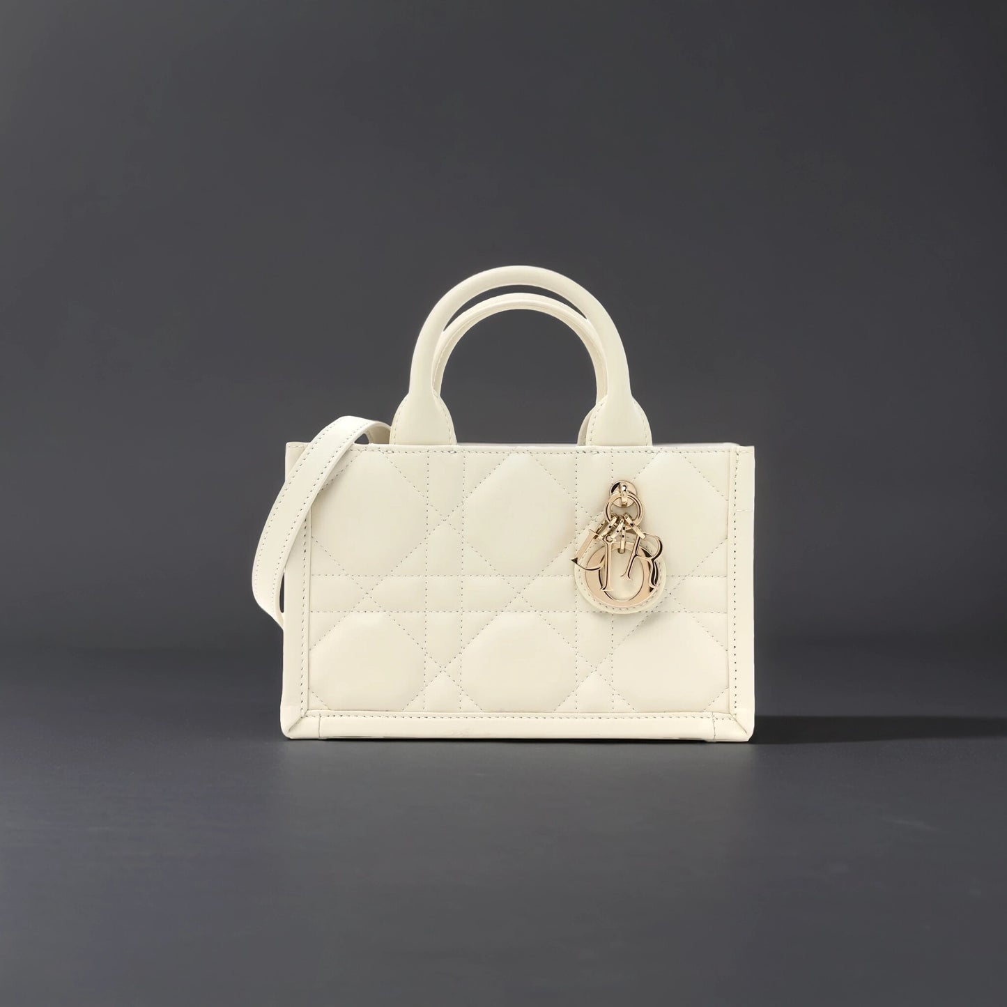 Calfskin Macrocannage Mini Book Tote White