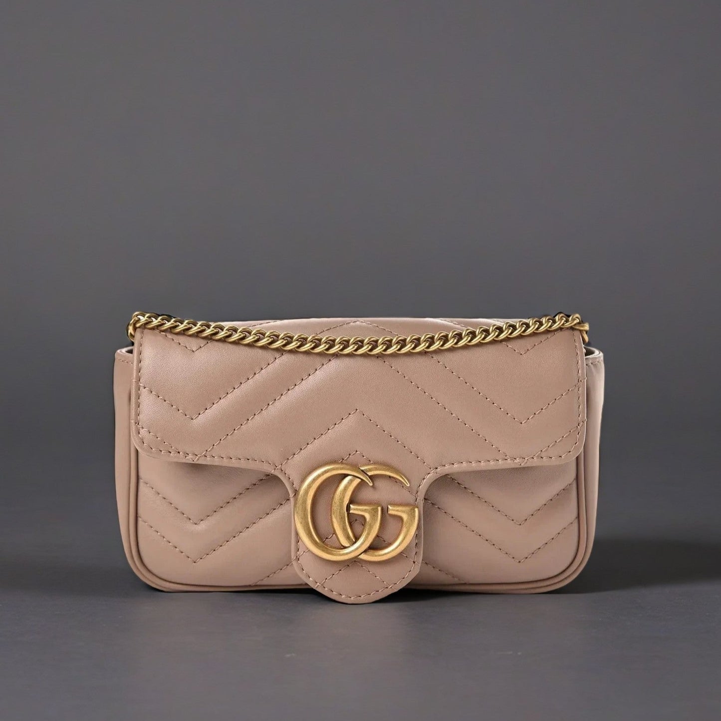 Calfskin Matelasse Super Mini GG Marmont Shoulder Bag Porcelain Rose